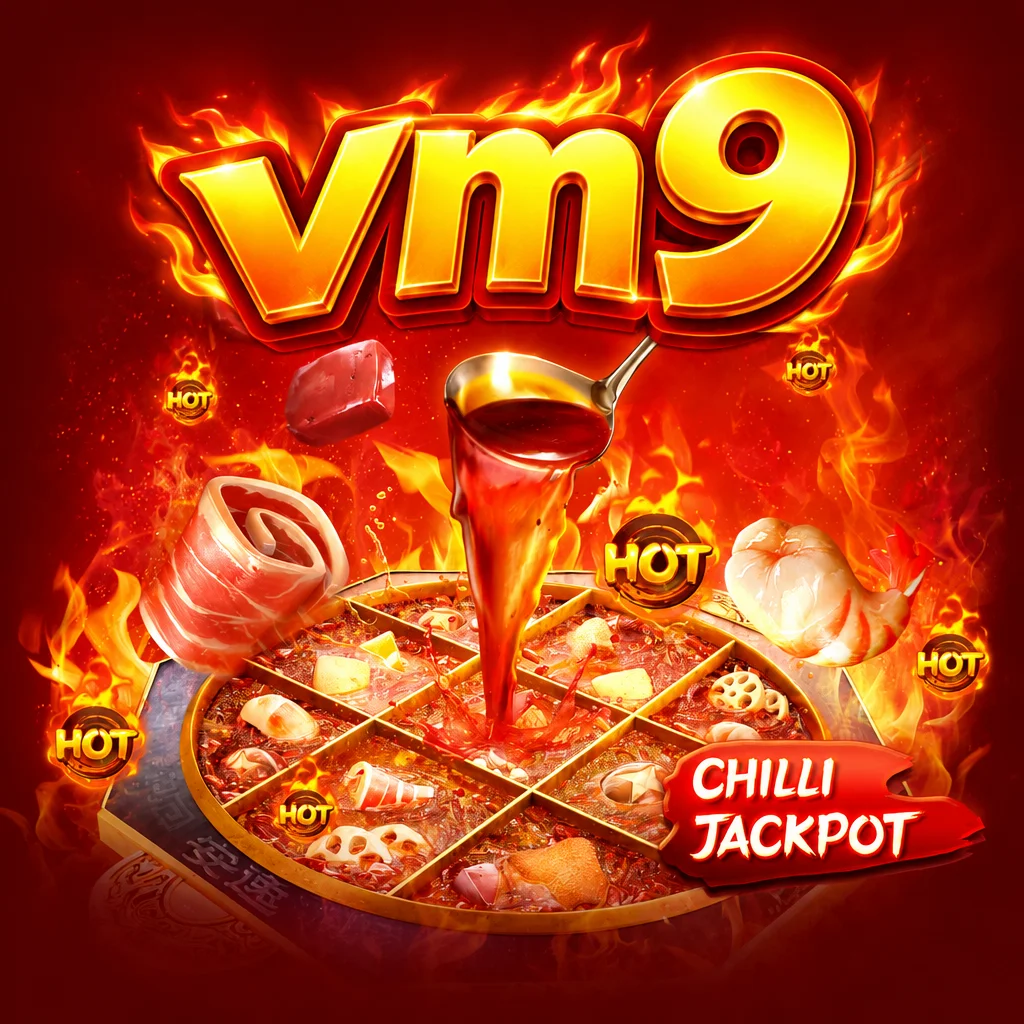 หม้อไฟหม่าล่าร้อนแรงพร้อมวัตถุดิบและโลโก้ vm9 ในเกม Hotpot