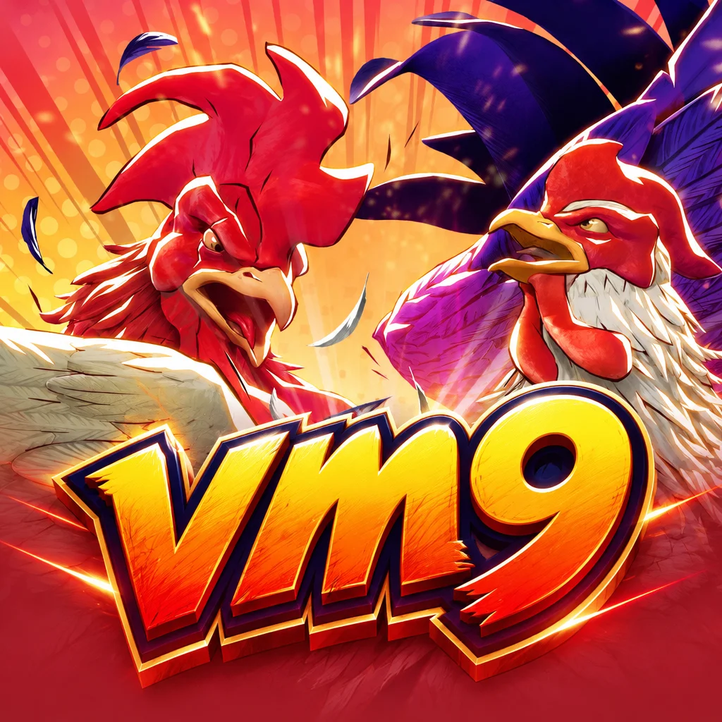 ไก่ชนนักสู้ในสนามประลองพร้อมโลโก้ vm9 ในเกม Rooster Rumble
